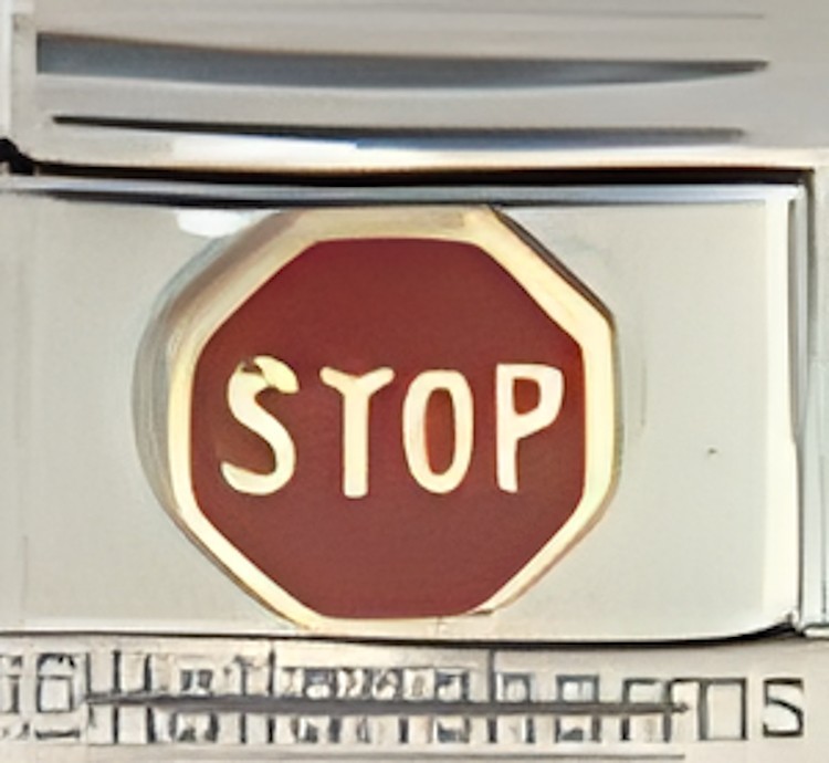 Red Stop Sign Enamel 9mm Italian Charm Bracelet Link Traffic Road Safety Travels