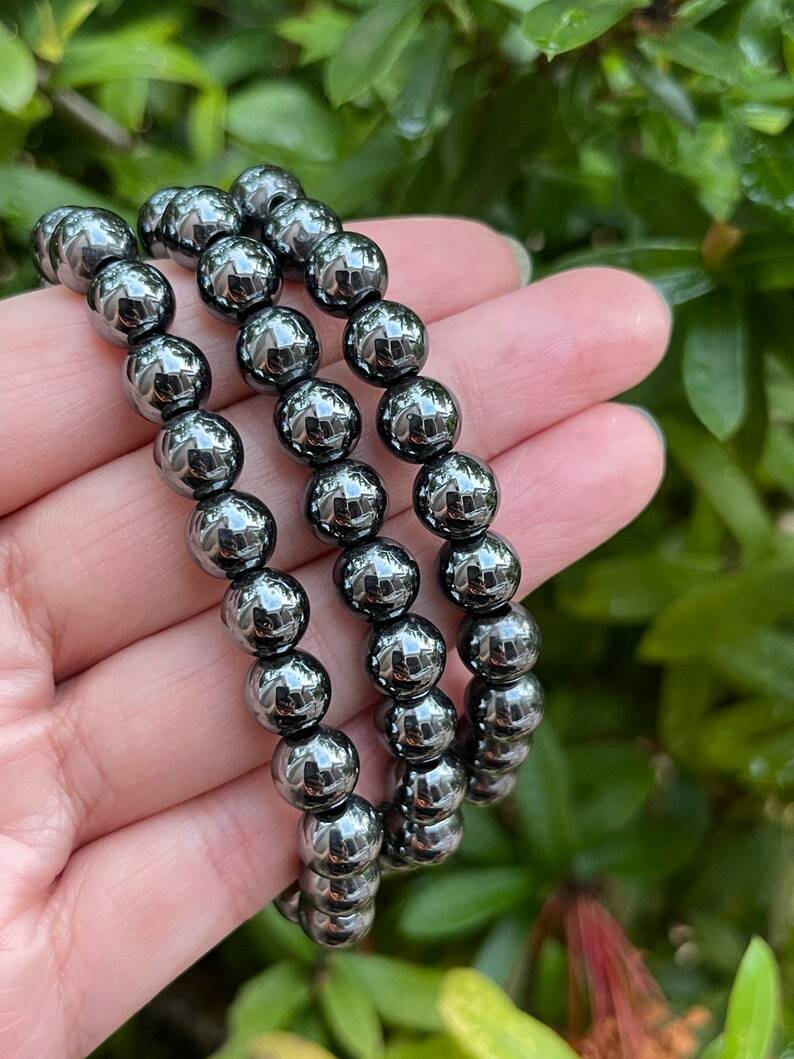 Hematite Smooth Round Natural Gemstone 8mm Beads Gemstone Bracelet