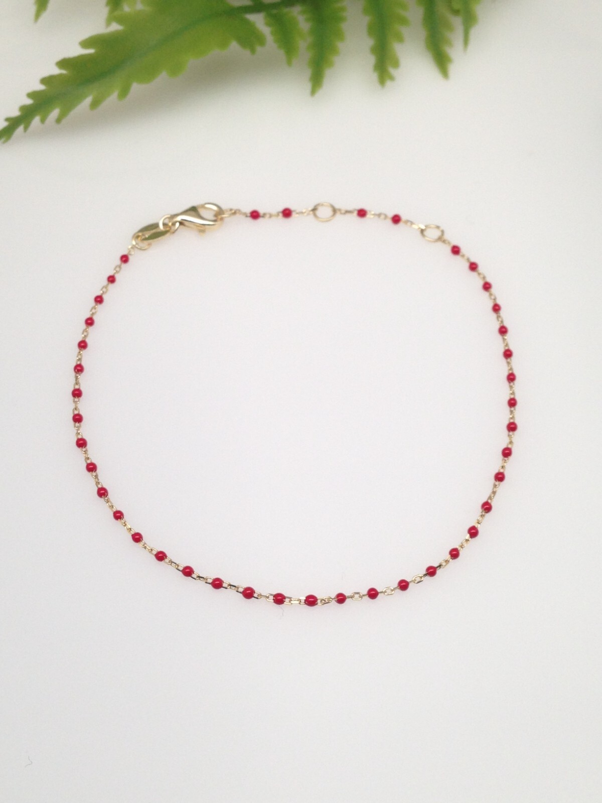 925 Sterling Silver Red Bead Beaded Bracelet Womens Dainty 1mm 6.5-7.75″ Gold