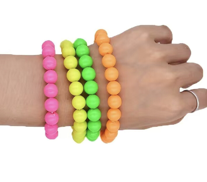 4 Neon Bead Bracelets 80s Dress Costume Accessory Rave Punk Cosplay Stretch New
