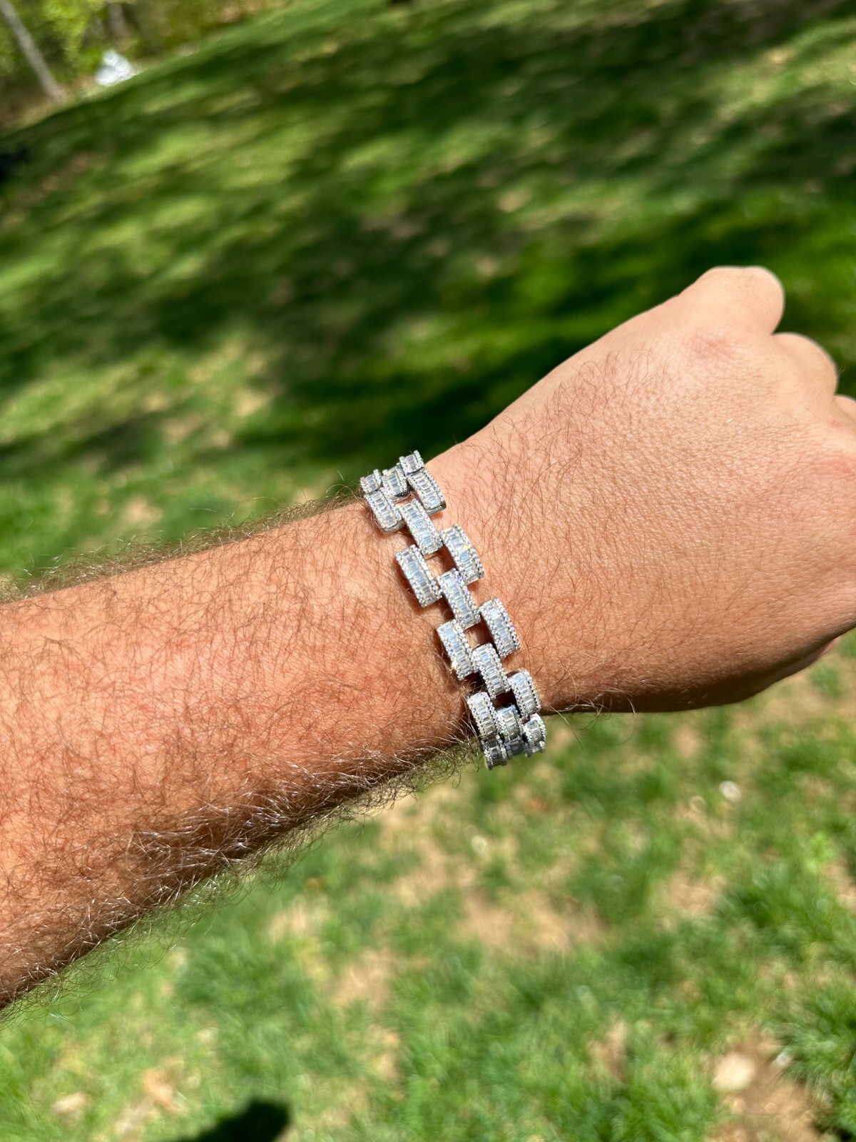 MOISSANITE Baguette 14mm Mens Iced Panther Link Presidential Bracelet Hip Hop