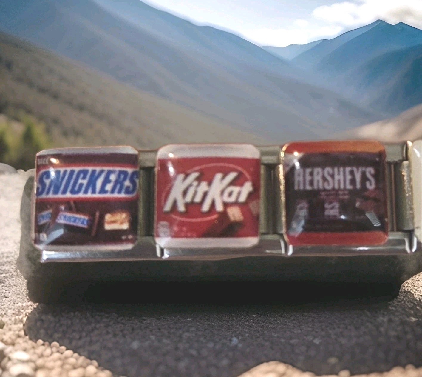 Candy Italian Charms Photo Three Chocolate Stainless Steel 9MM Silver Color
