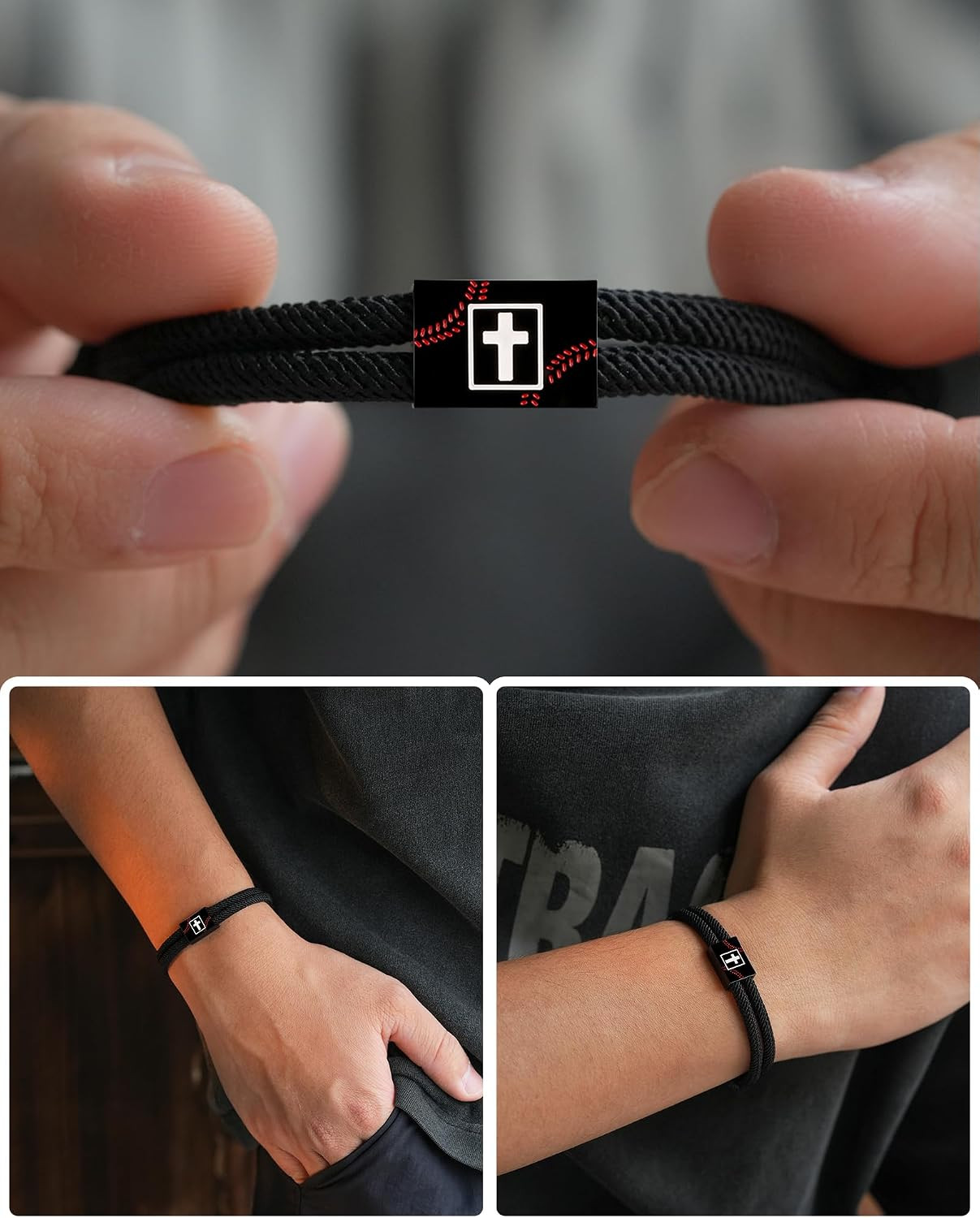 Baseball/Football/Soccer Cross Bracelet Gifts for Boys Teens | Joshua 1:9 Card A