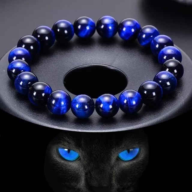 Blue Tiger Eye Beaded Stretch Bracelet Women Men Jewelry Gift Healing Balance