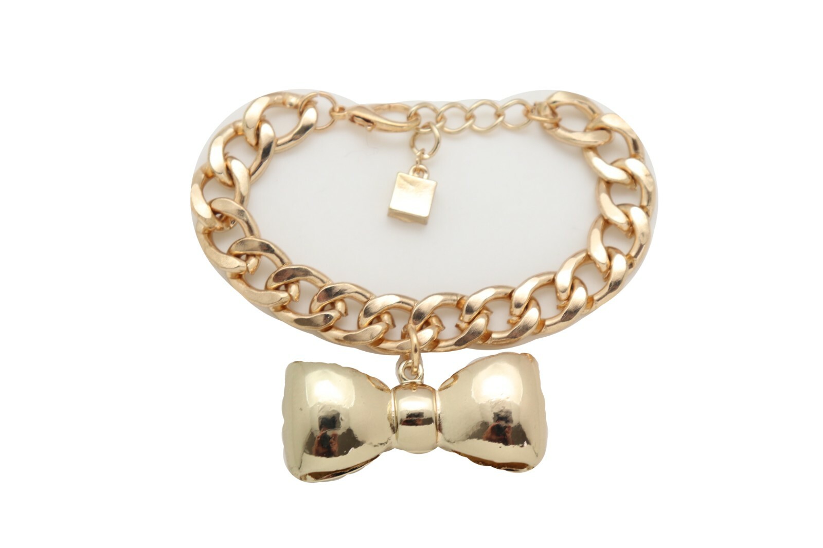 Women Wrist Bracelet Gold Metal Chain Bow Tie Charm Exceptional Fashion Jewelry