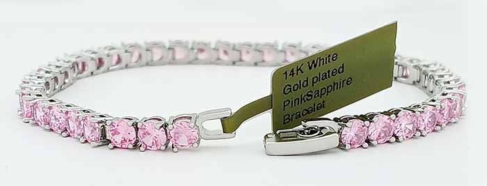 LAB CREATED 14.70 Cts PINK SAPPHIRE TENNIS BRACELET 14K WHITE GOLD PLATED – NWT
