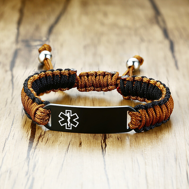 VNOX Custom Engraving Handmade Braided Rope Adjustable MedicalAlert ID Bracelet