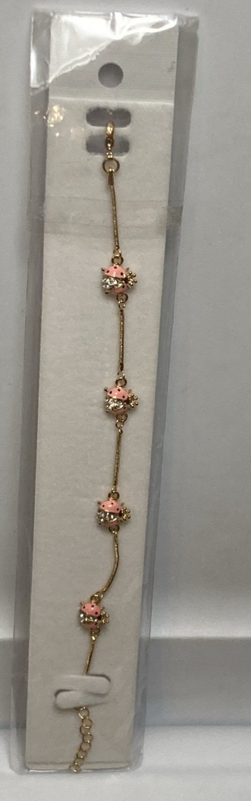 18k Gold GP Enamel & Cubic Zirconia PINK LADYBUGS Bracelet 7 – 8 in