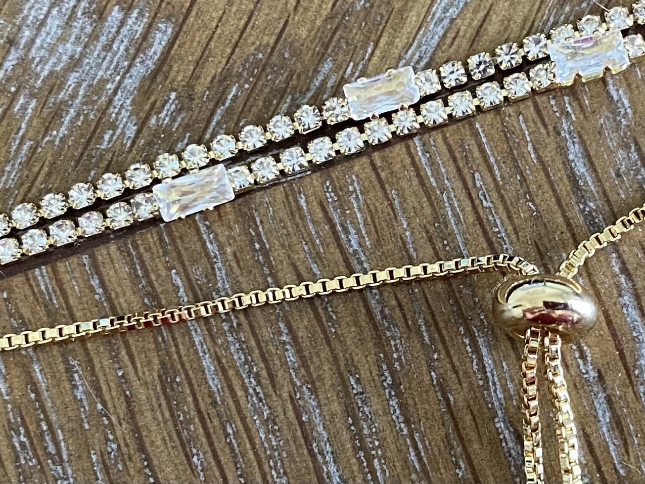 Gold-Tone Bolo Bracelet with White/Colorless Stones