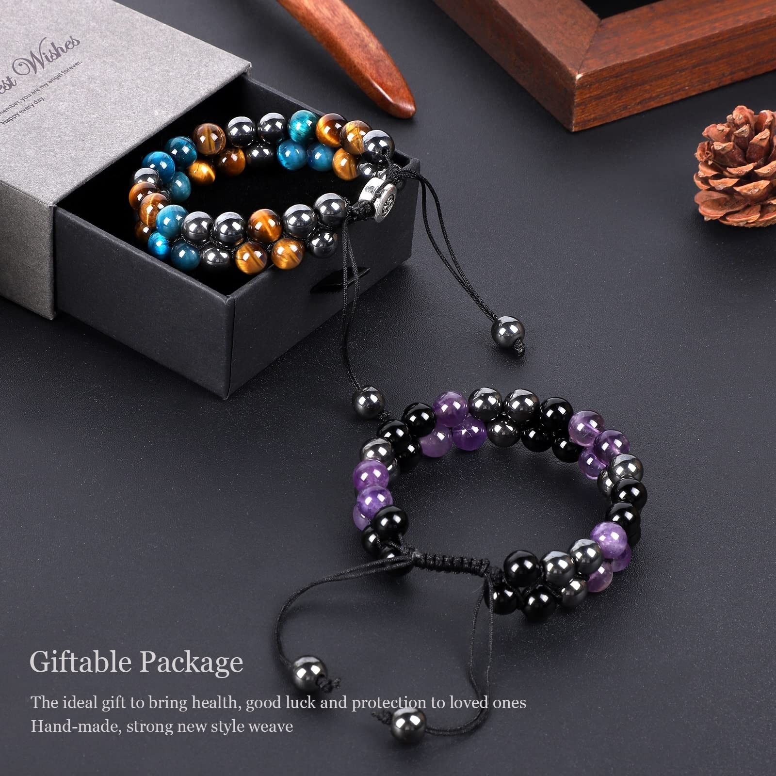 Triple Protection Bracelet Amethyst Hematite Obsidian 3A Grade – Enhance