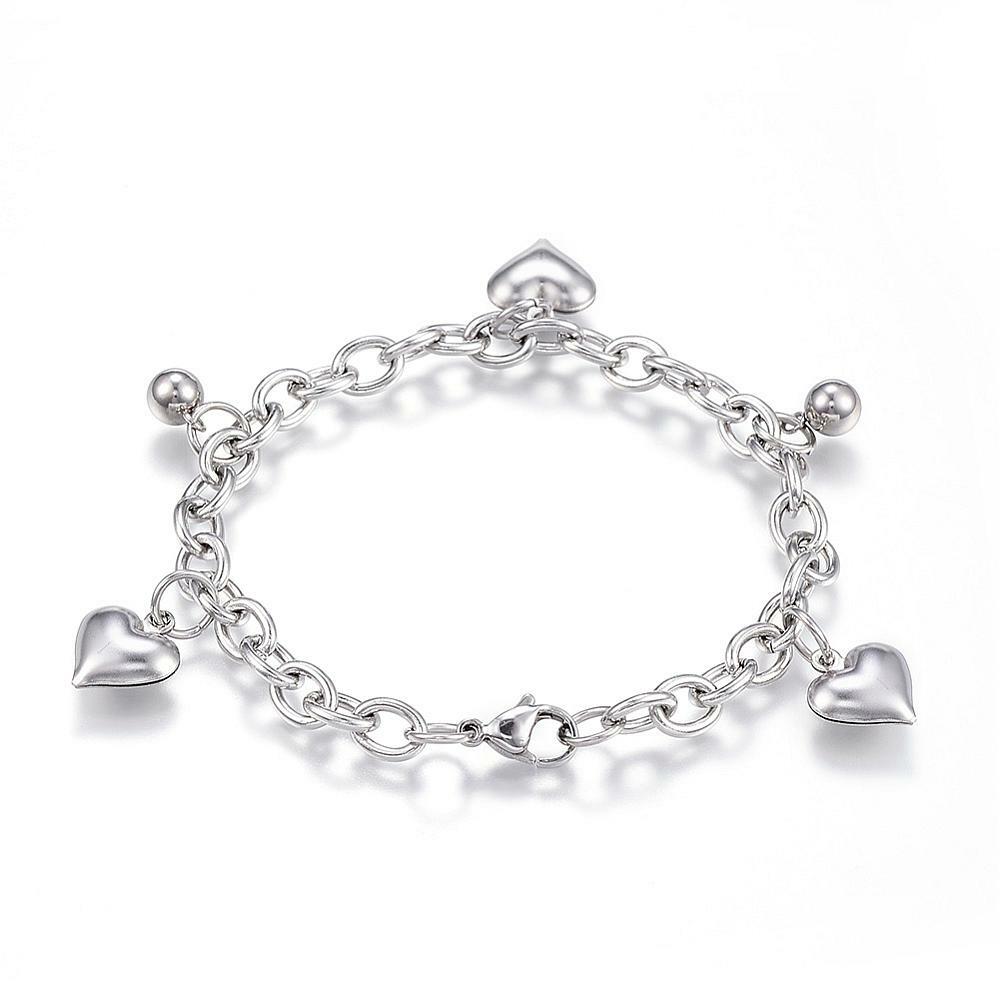 304 Stainless Steel Charm Bracelet Heart Silver 7.5″ Inch x6mm Z74