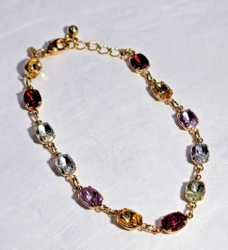 Gold Tone Multicolor Crystal Kasia Tennis Bracelet Size 7 – 8 in NIB 2010
