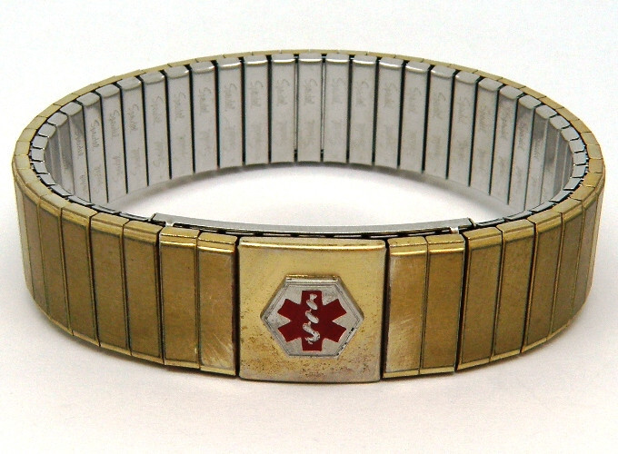 Stainless Steel Men’s Medical Alert ID with Gold Tone Stretchy Band