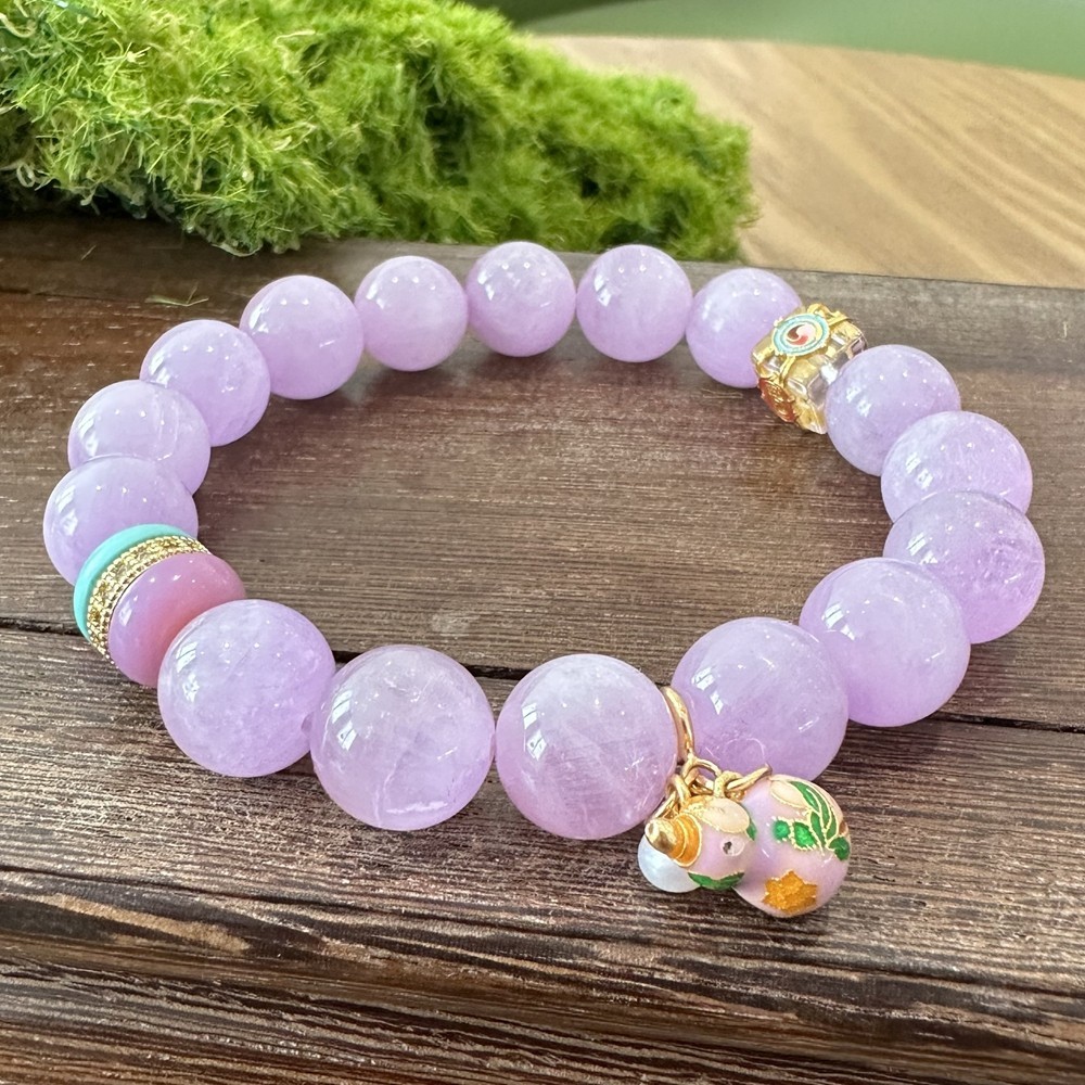 Natural Kunzite Pink Bracelet Gold Plated Five Elements Feng Shui Healing Stone