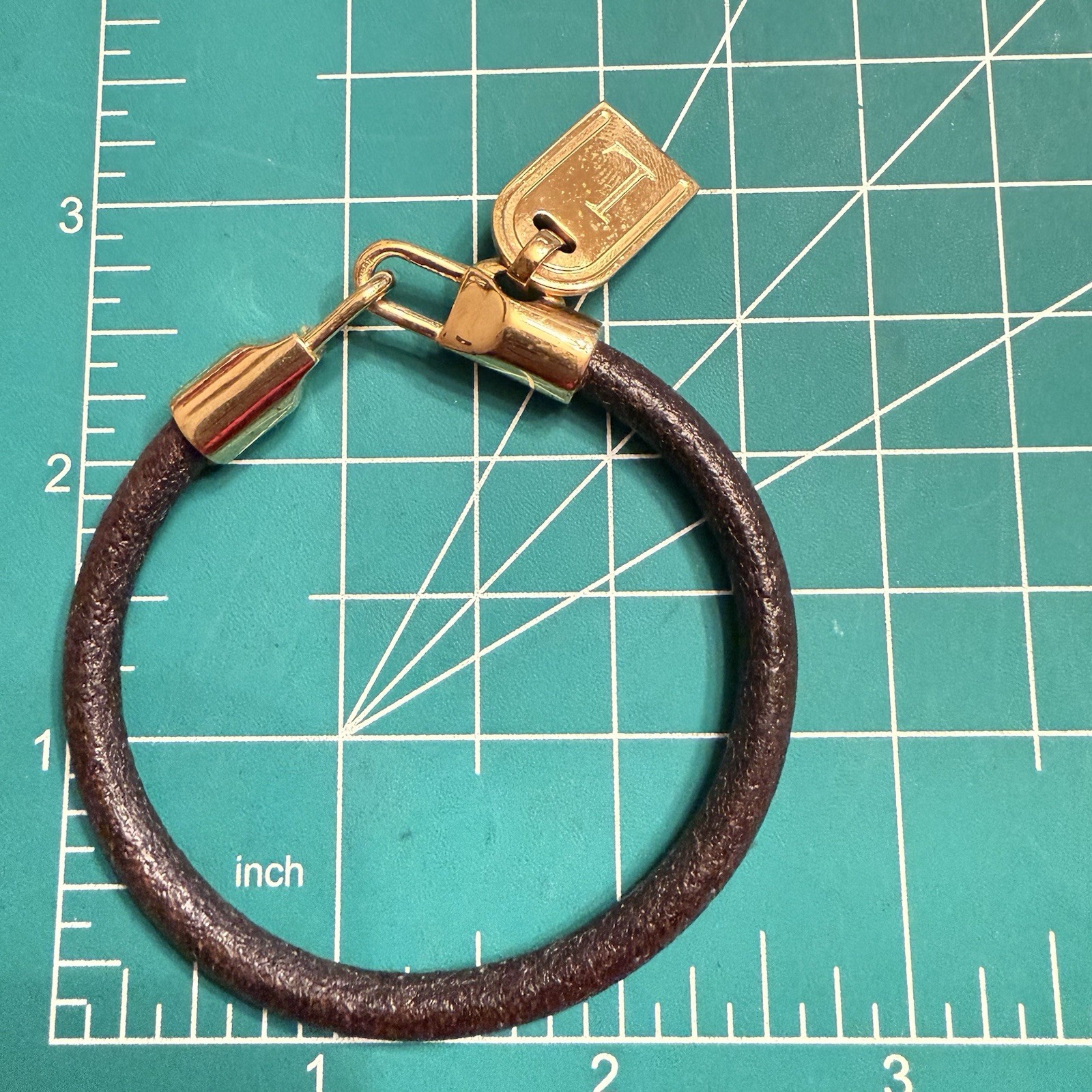 Vintage Bracelet Bronze Milor Italy Bangle Charm Leather Cord Gold Tone Metal L