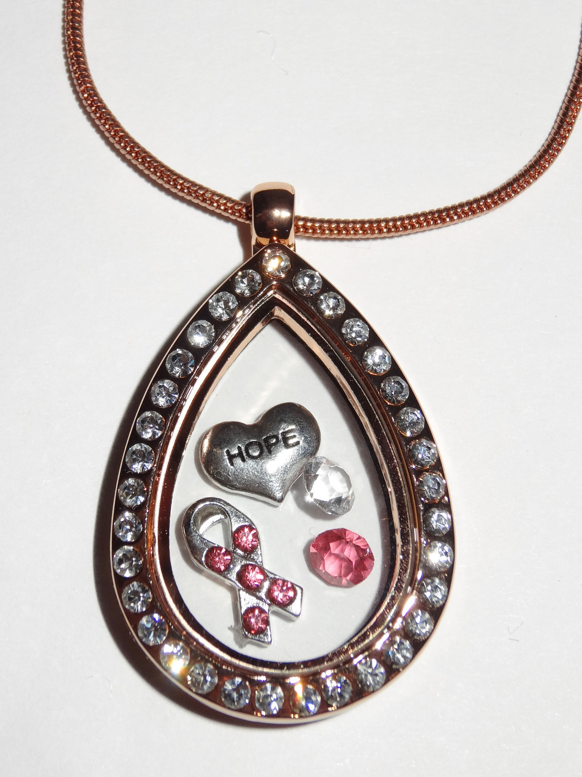 Teardrop Breast Cancer Awareness Charm Locket Gift Set yes Fit Origami Owl Charm