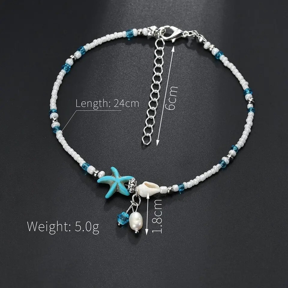 New Fashion Bohemian Imitation Pearls Starfish Charms Anklets For Women Summer