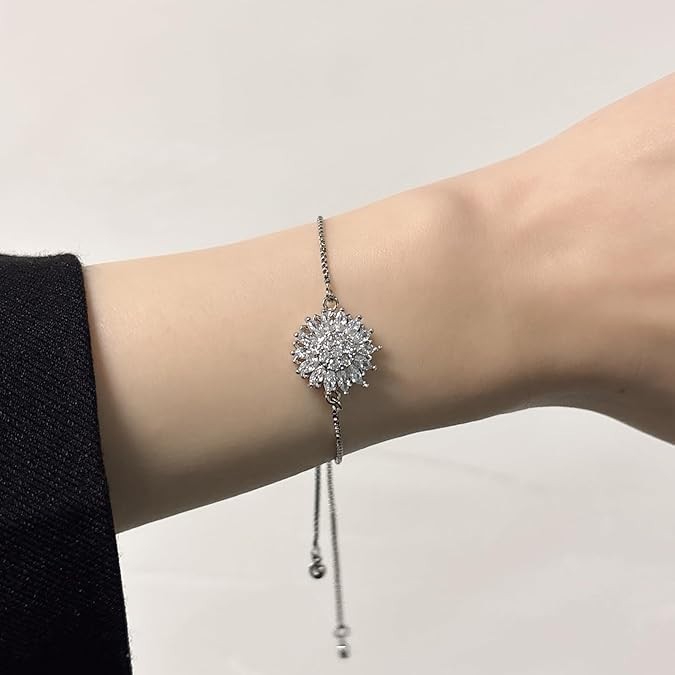 Spinning Sunflower Bracelet for Women Adjustable Cubic Flowers Fidget Bracelets