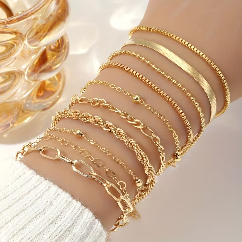 Set Of 10 Pieces Women Stackable Bracelets
