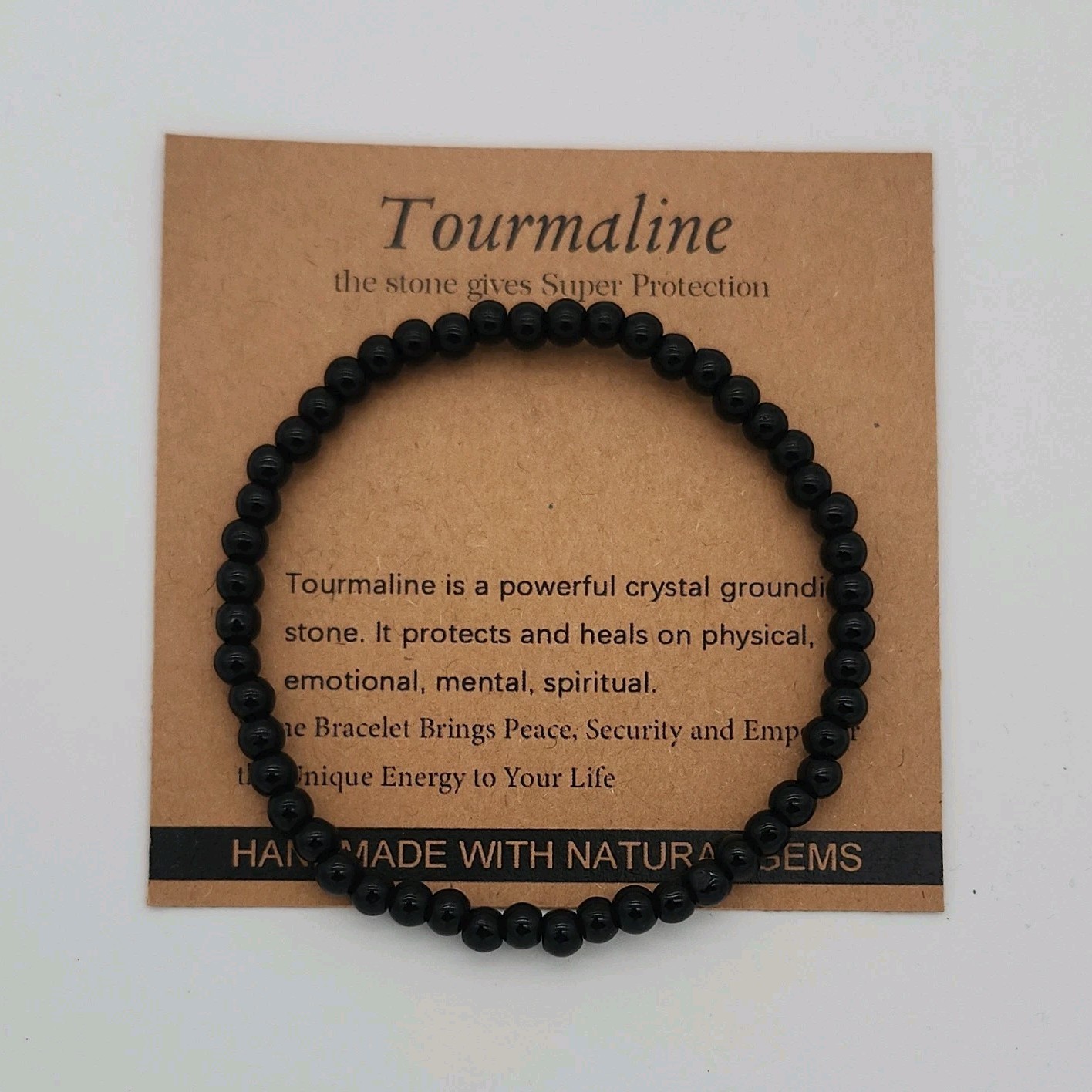 Handmade Black Tourmaline Round Beaded Stretch Bracelet No Clasp Stackable