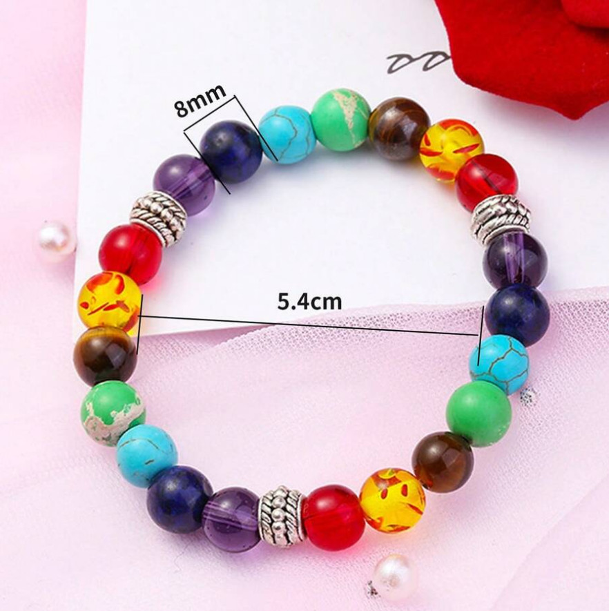 7 Chakra Healing Natural Stone Round Gemstone Yoga Energy Beads Bracelet Jewelry