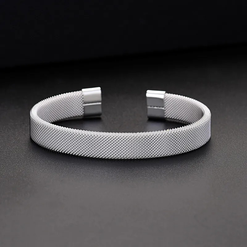 Men’s Women’s Bracelet Silver Mesh Stainless Steel Open Cuff Open Bangles New