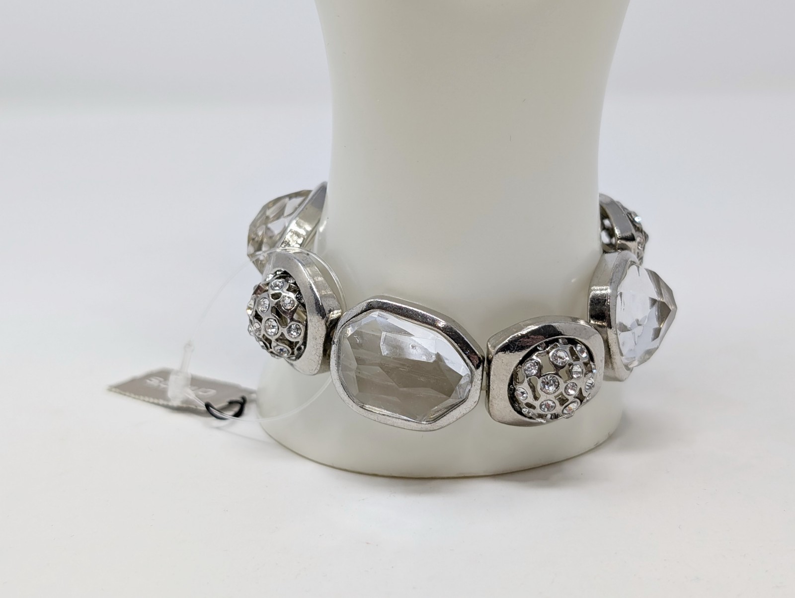 Chico’s Bracelet Silver Tone Roselle Chunky Glass Crystal Stretch New