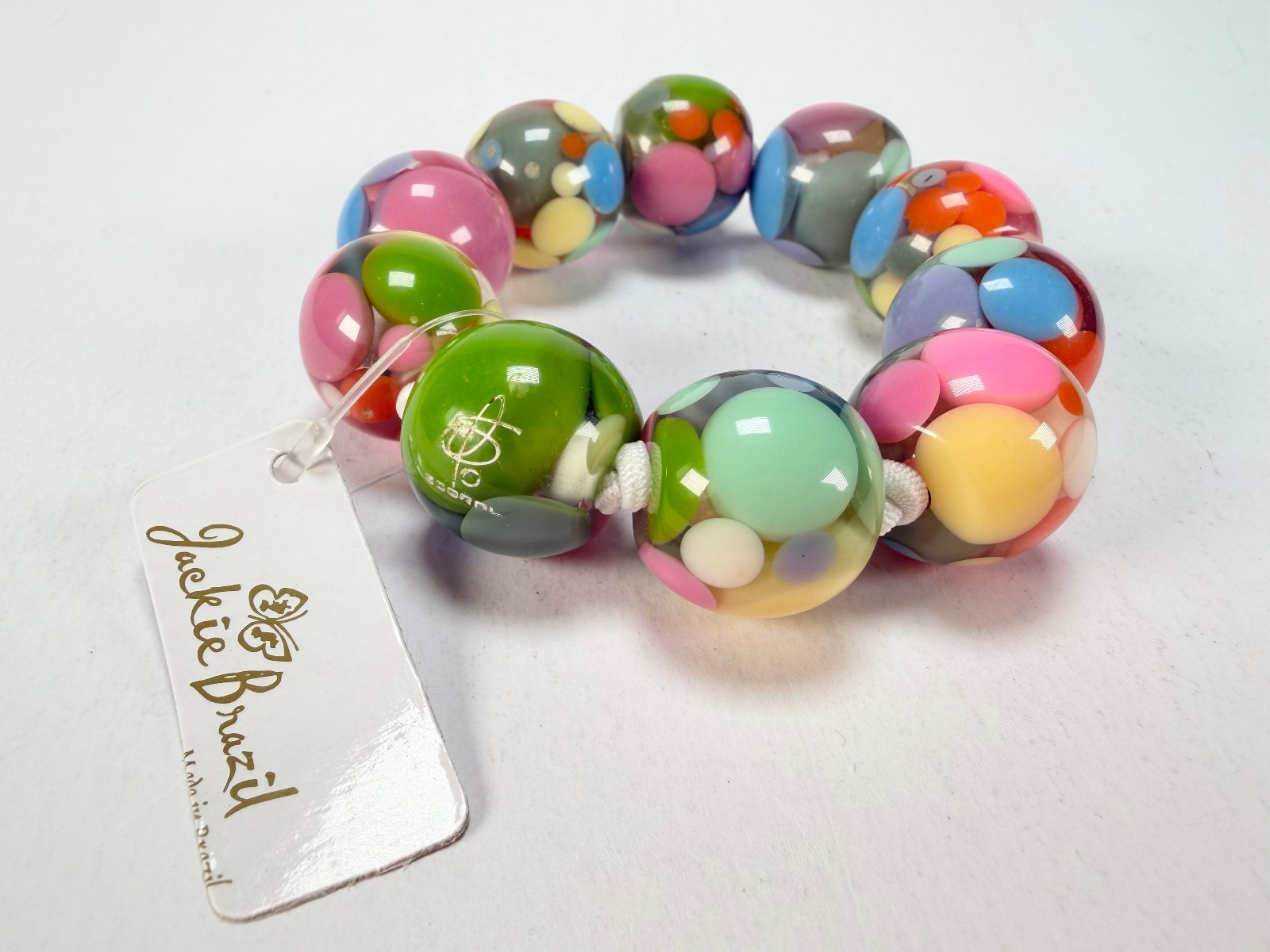 Jackie Brazil “Spots” Spotted Balls On Elastic Resin Bracelet ( B1470 )