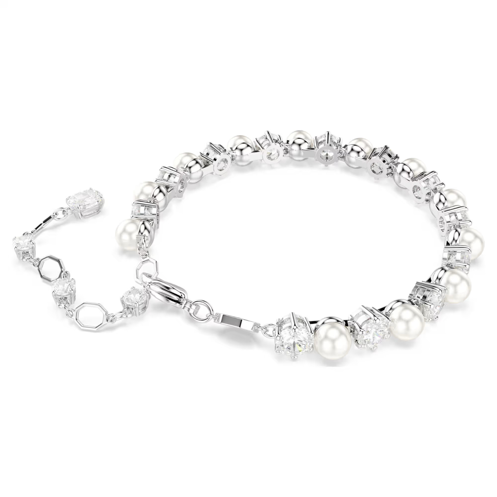 Matrix Tennis bracelet Crystal pearl, Round cut, White, Rhodium plated