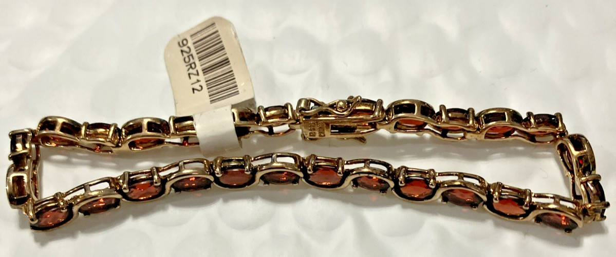 925 Sterling Silver Red CZ Tennis Bracelet 11.8grams 5mm 7”.5 Gold-Tone PreOwned