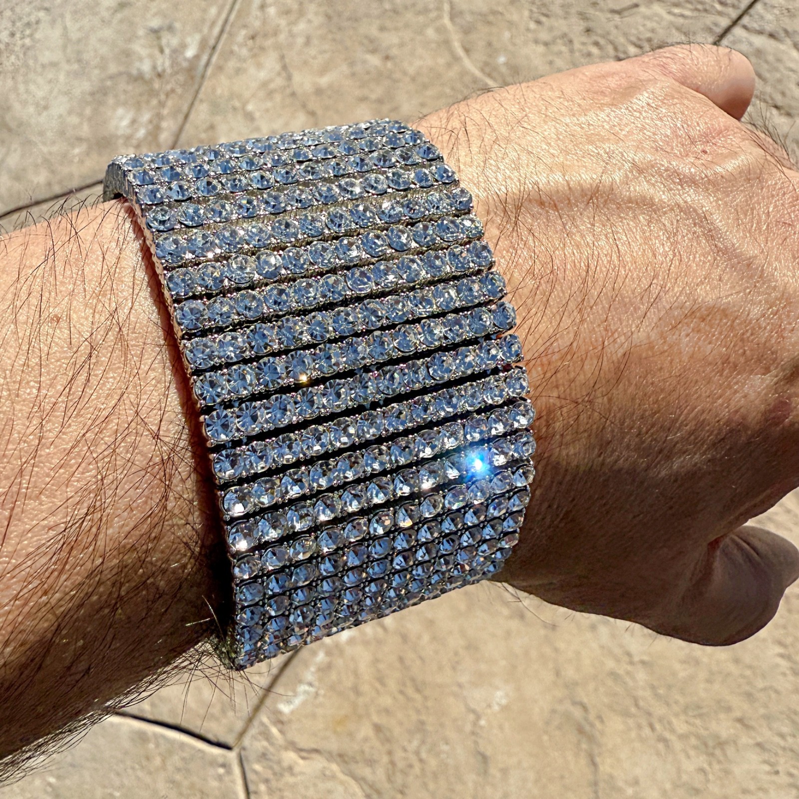 Men’s Bracelet 12 Row Pharaoh Silver Tone Heavy Iced Bling Out CZ Hip Hop 9.25″