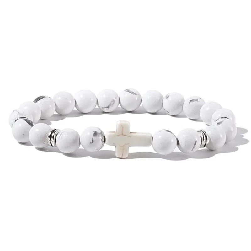Natural Stone Beads Bracelet Hematite Cross Prayer Yoga Jewelry Men Women USA