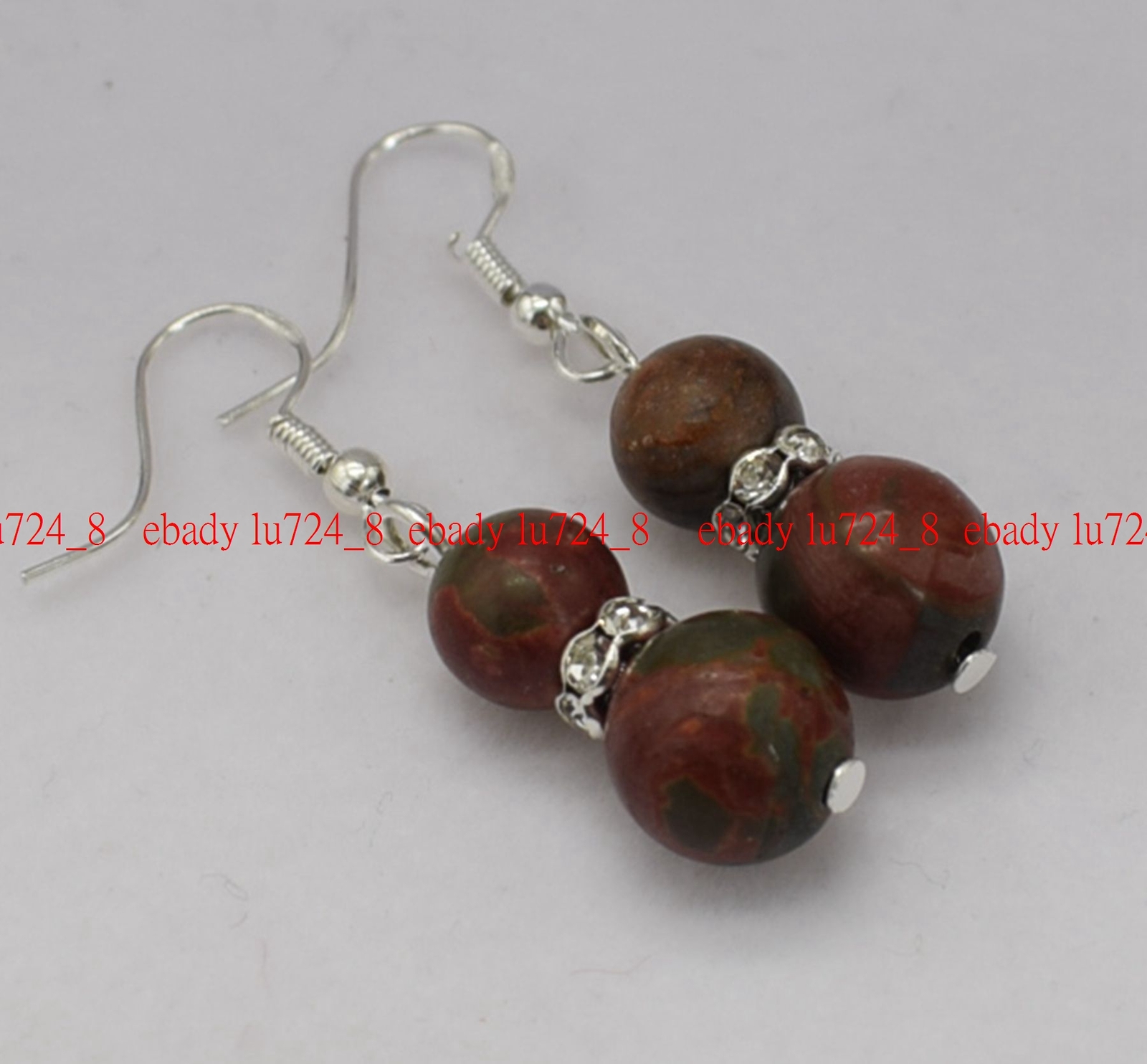 8/10/12mm Natural Multicolor Jasper Round Gems Elastic Bracelet Earrings 7.5″