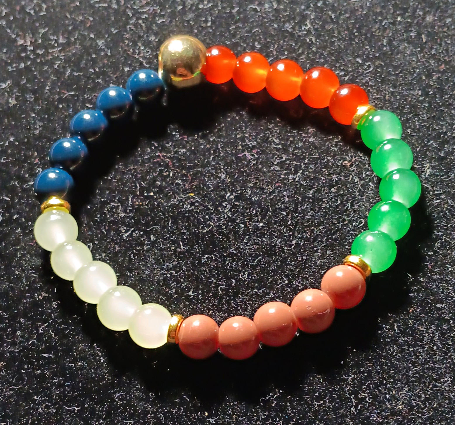 Multicolor Glass Beaded Stretch Bracelet with Gold-Tone Spacer Beads