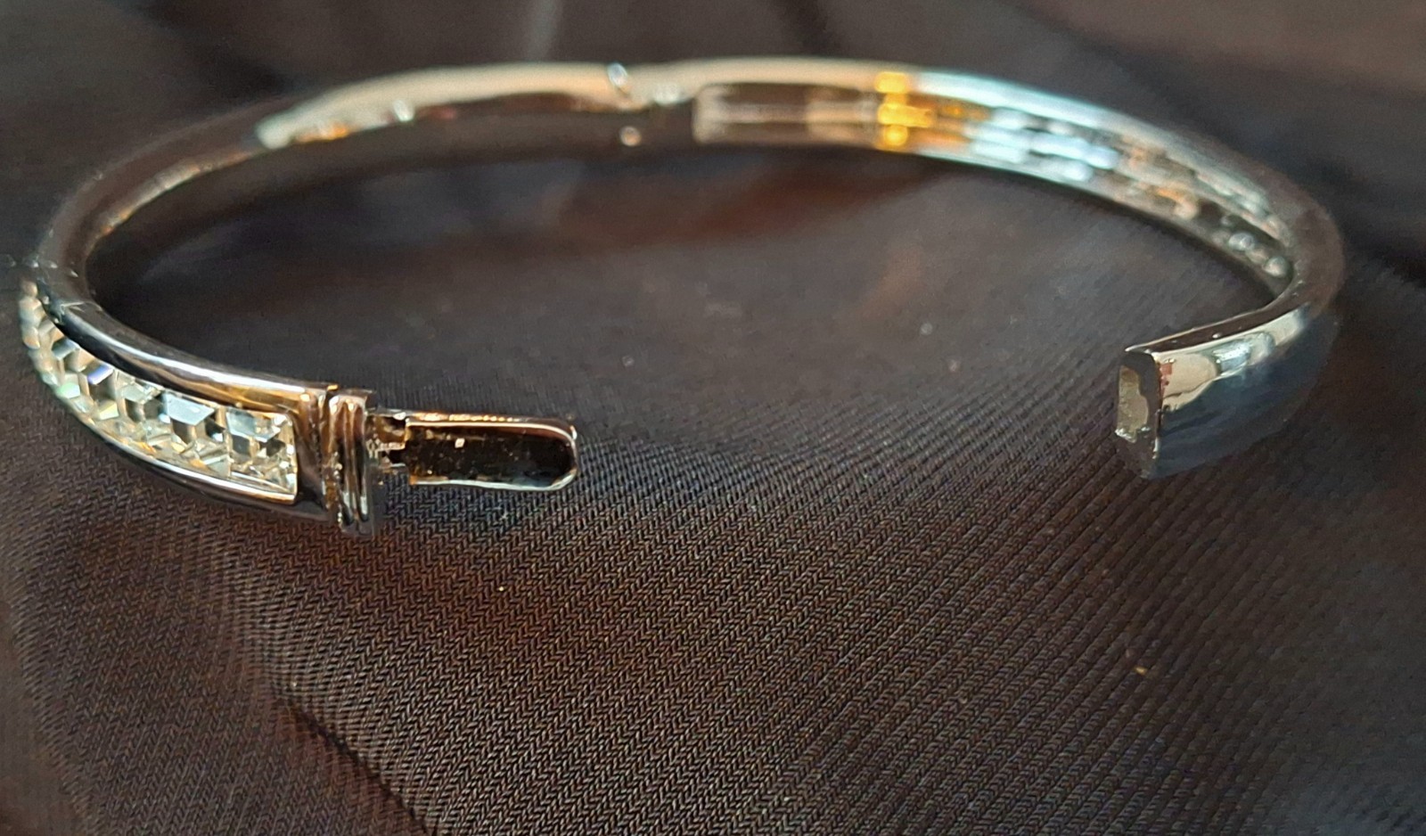 Infinity Silver Sparkling Channel Set Square CZ Hinged Bangle