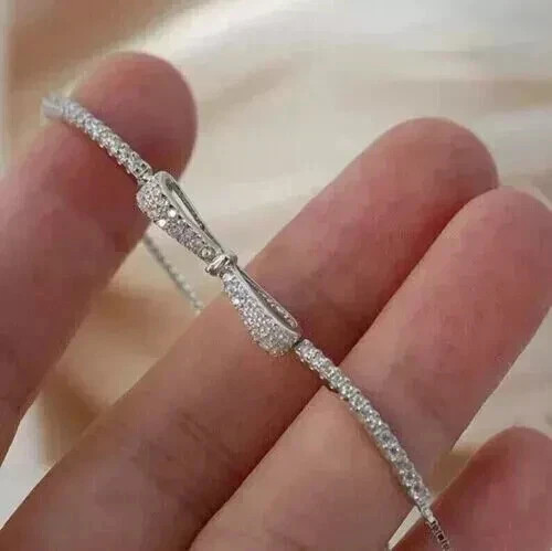 5 Ct Round Simulated Diamond Women’s Bow Tennis Bracelet 14k White Gold Plated