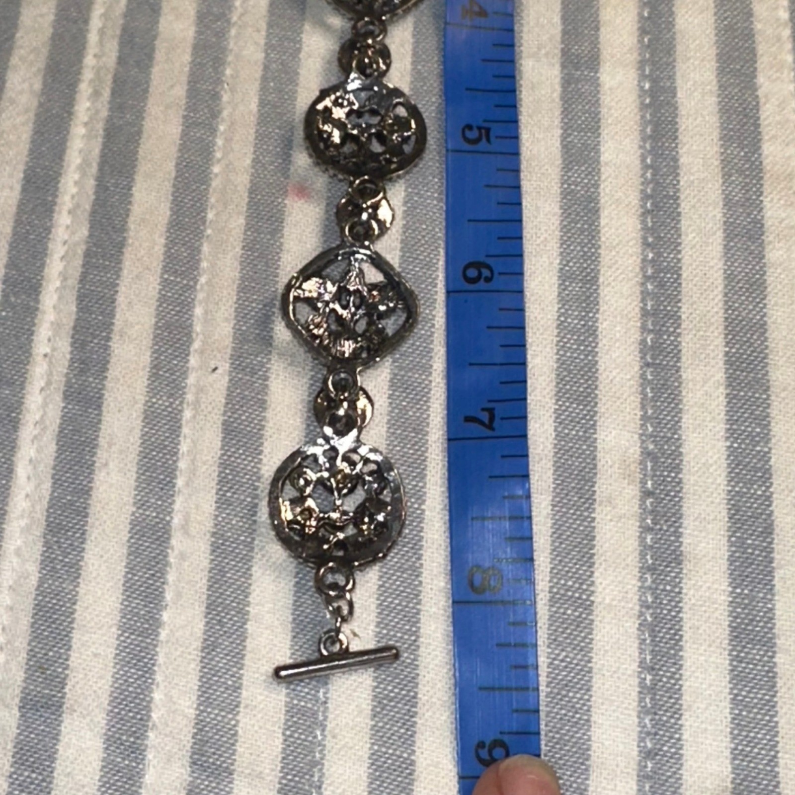 Vintage Style Red Green Black Rhinestone Silver Tone Toggle Link Bracelet NWT