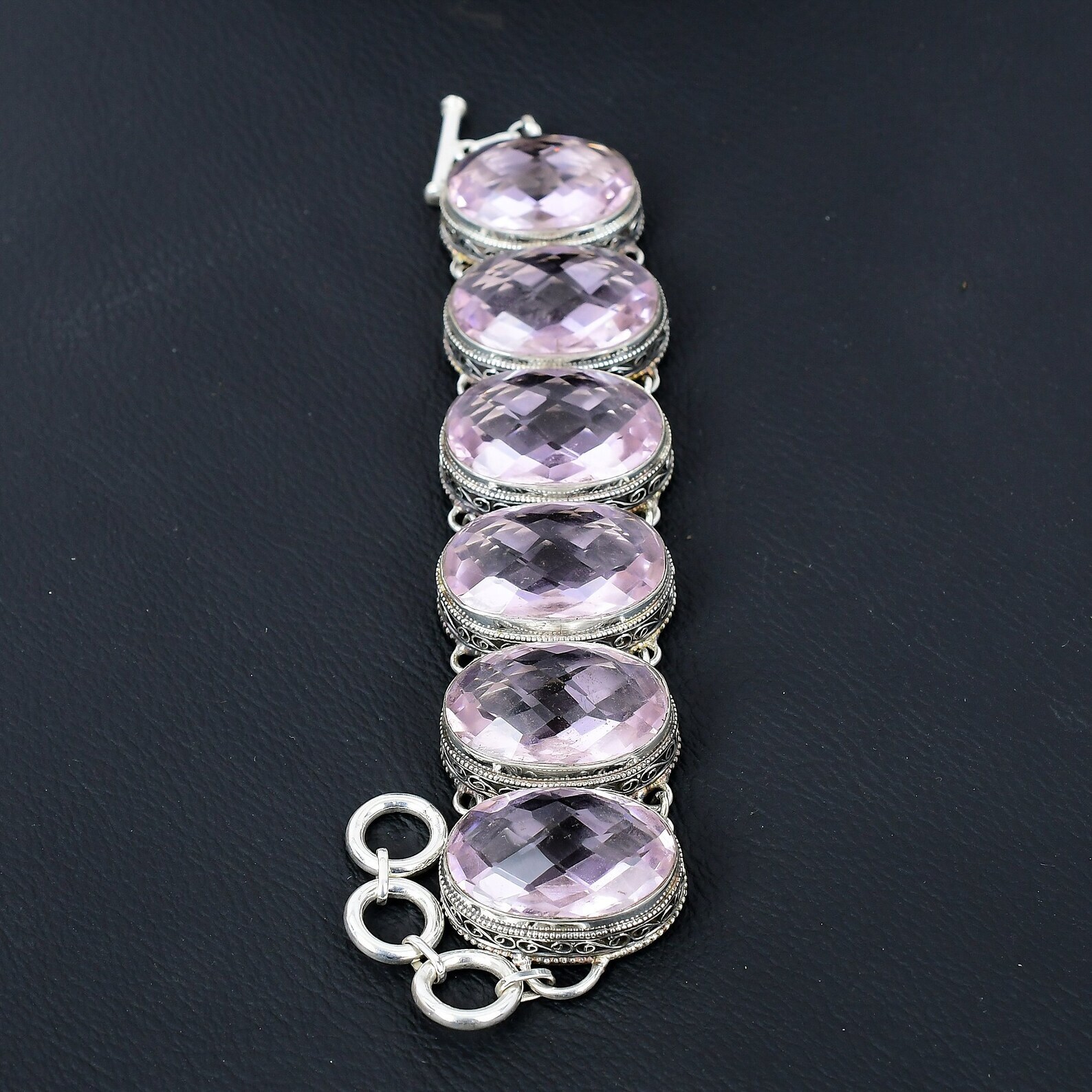 Kunzite Silver Bracelet 925 Sterling Silver Bracelet Handmade Gemstone Bracelet