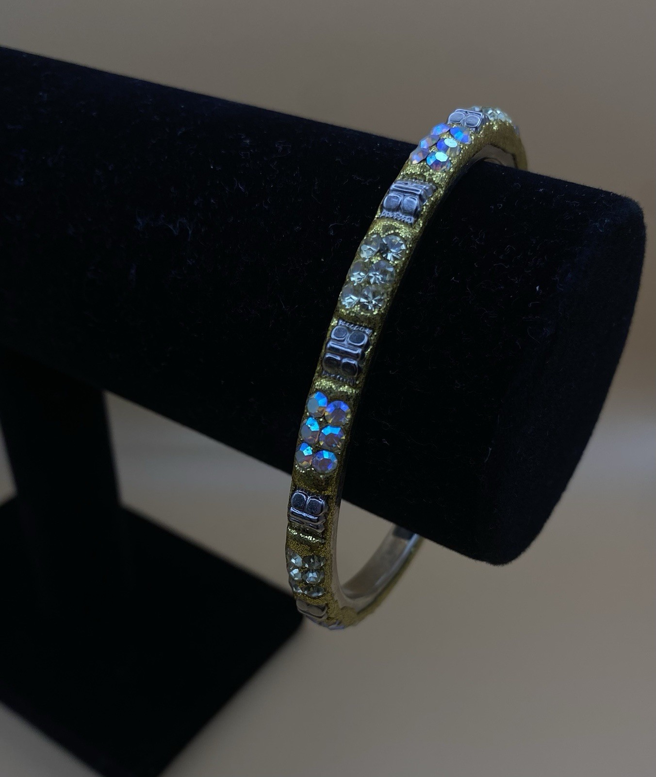 Silver & Gold Tone Crystal Rhinestone Stackable Bangle Bracelet Round Stones