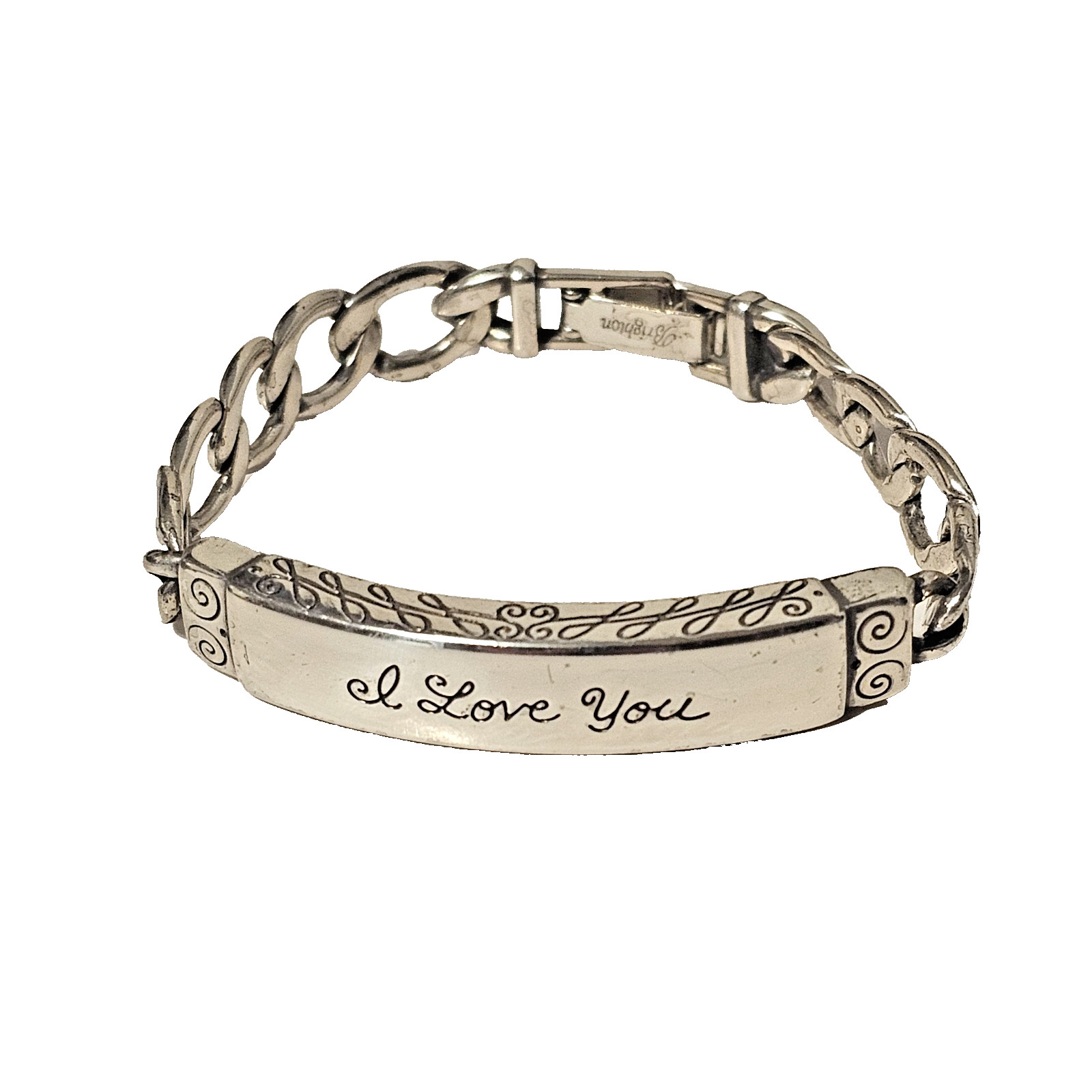 Brighton Women’s ID Bracelet Silver Plated Engraved “I Love You” Bar Link 7.5”