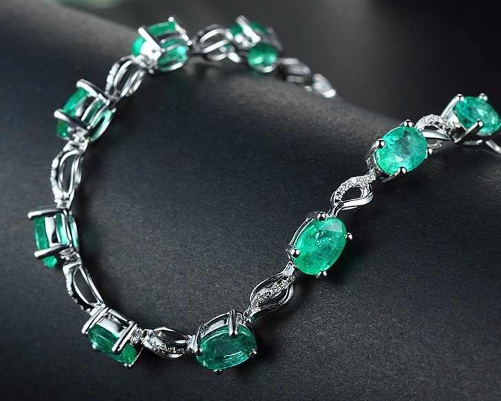 Women Girl 18K White Gold Plated Green Cubic Zirconia CZ Chain Bracelet 8″ G16