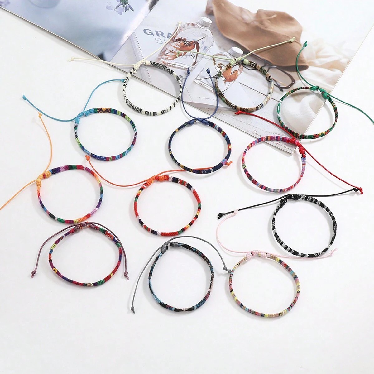 12 Boho Men & Women Surfer Beach Bracelet Set Braided Boho Handmade Bracelets