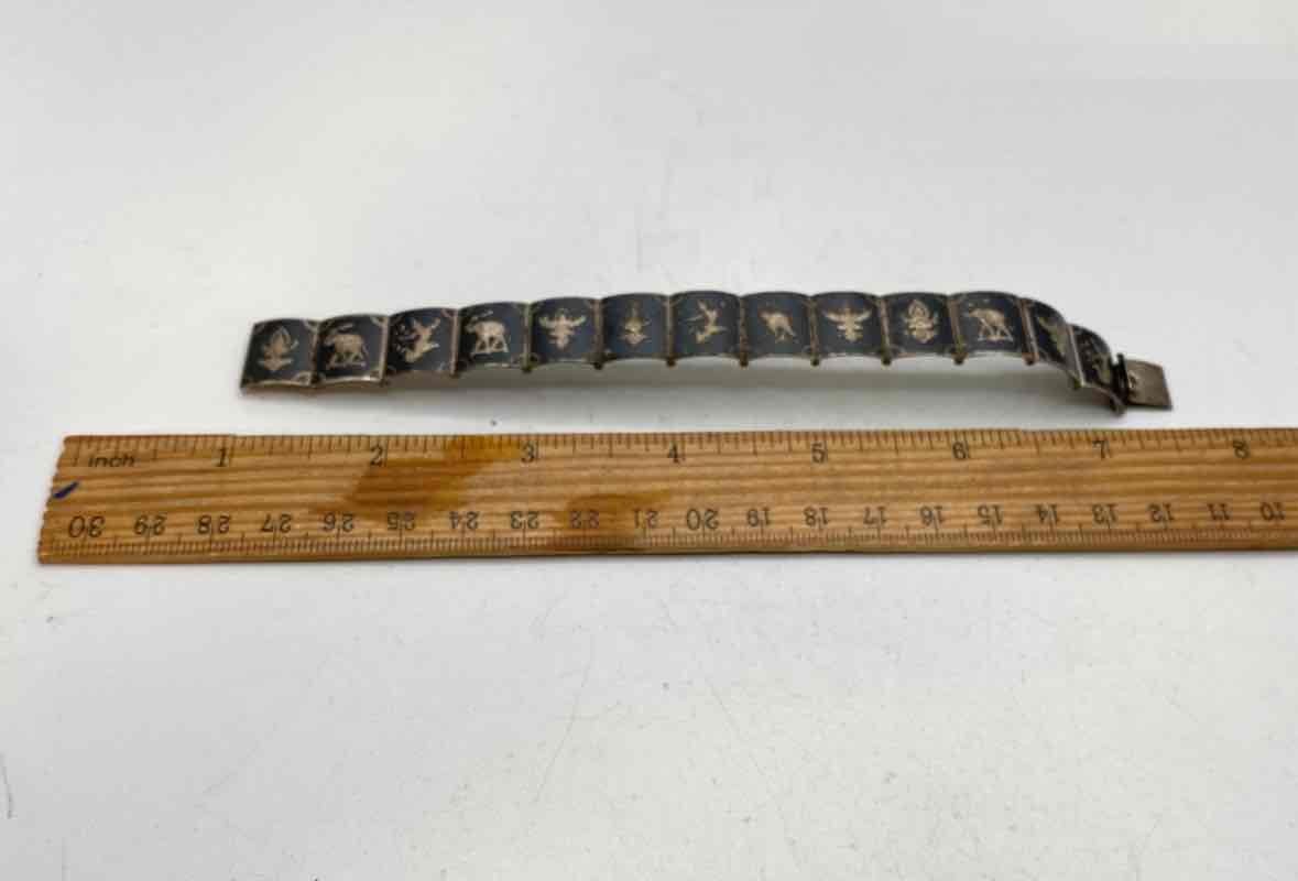 Sterling Silver Niello Siam Dancers Panel Link Bracelet 22.1g