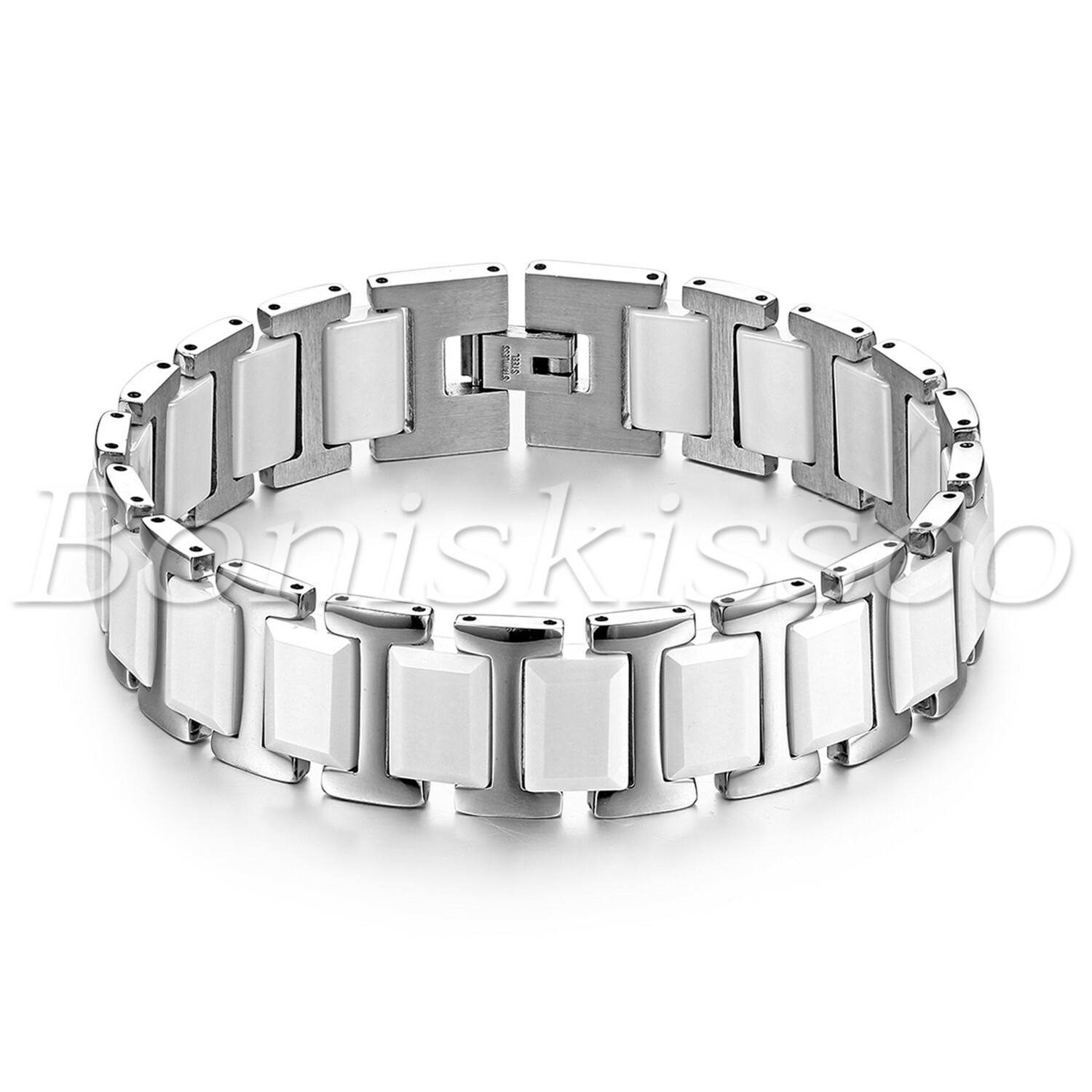 16MM Heavy Wide Ceramic Stainless Steel Link Healthy Wrist Bracelet Gift For Men