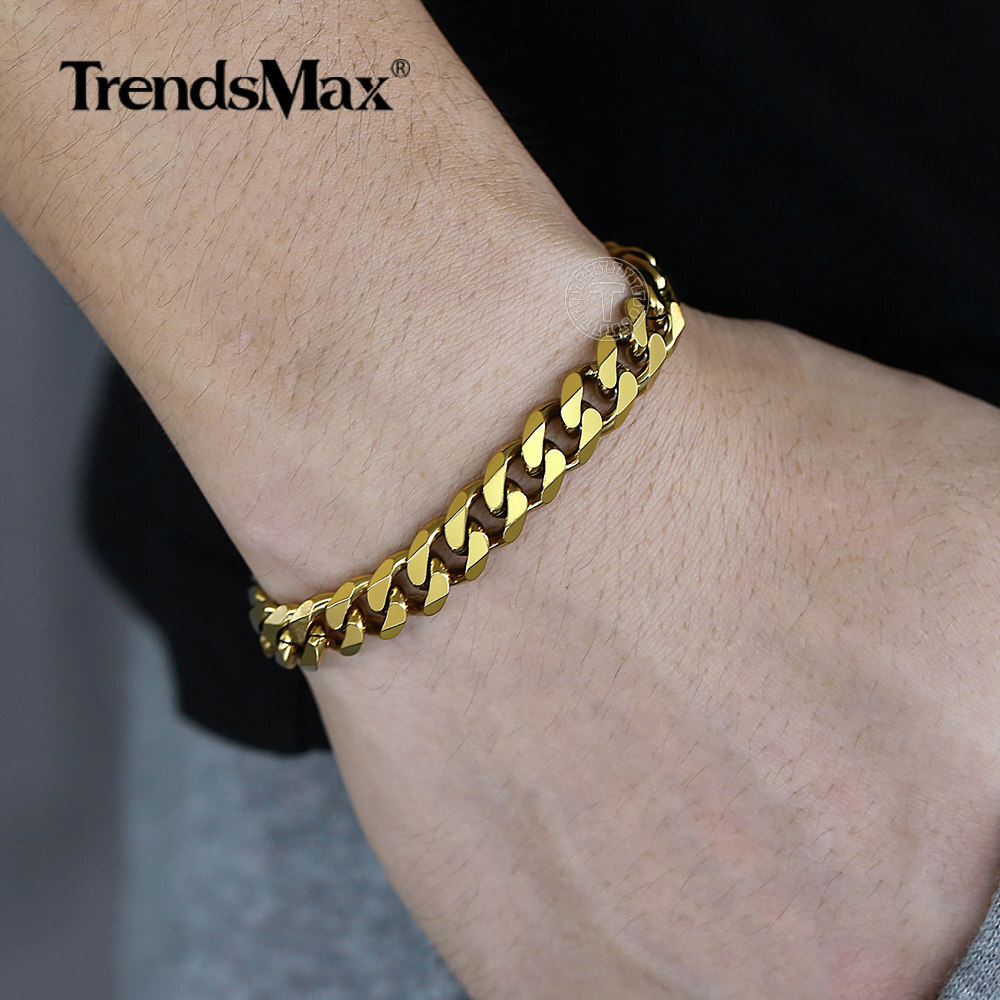 3/5/7/9/11mm Men’s Gold Plated Stainless Steel Bracelet Curb Cuban Link Chain