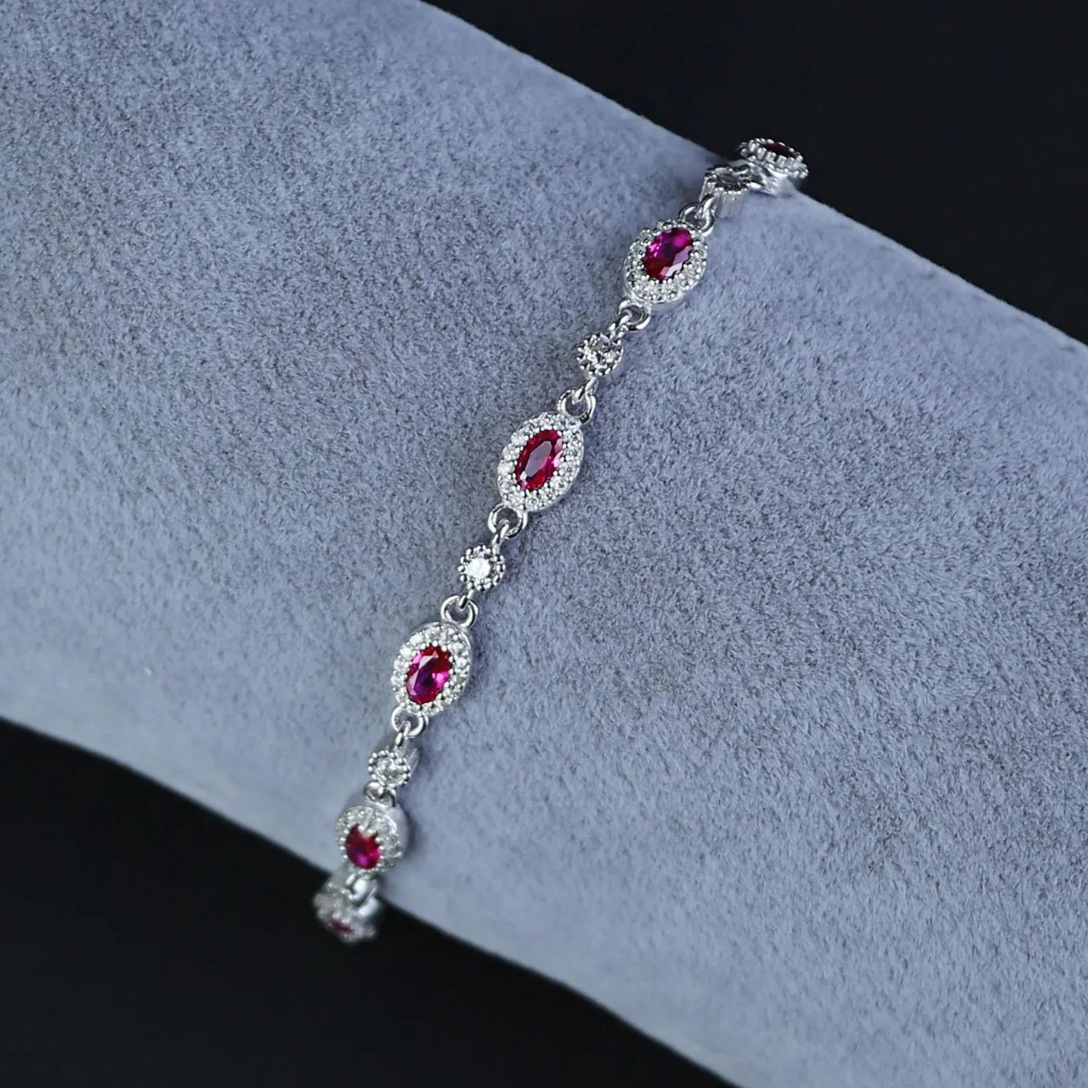 5 Ct Oval Cut Simulated Ruby 925 White Sterling Silver Women’s Tennis Bracelet