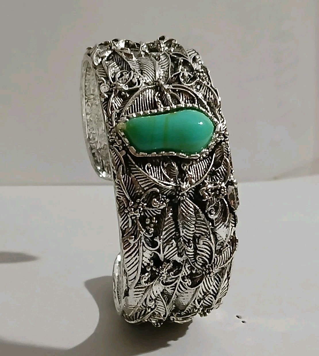 Contemporary Cuff Bracelet Resin Blue Green Bezel Cabochon