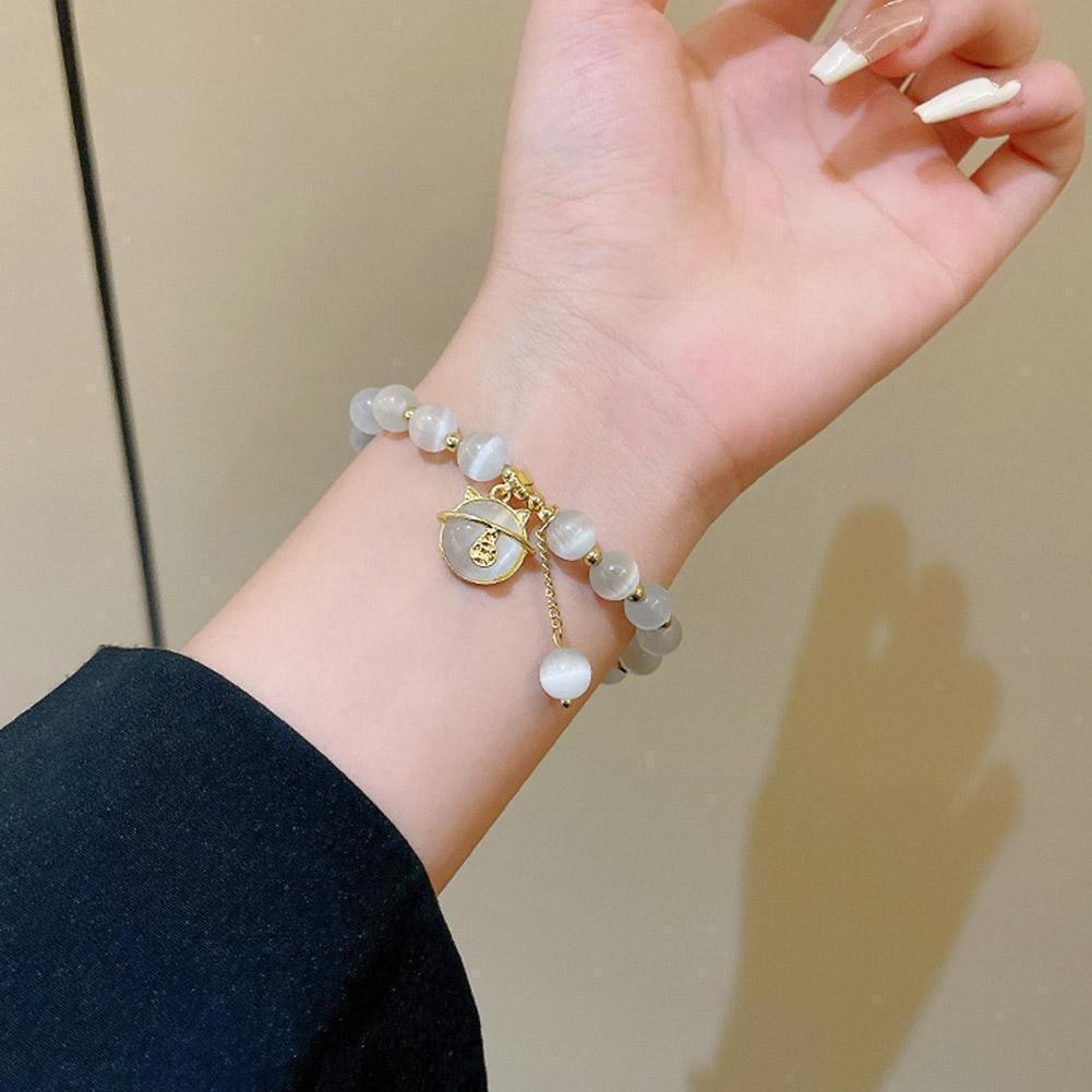 Lucky Moonstone Beads Cat Bracelet Attracting Wealth Women Jewelry Gift US