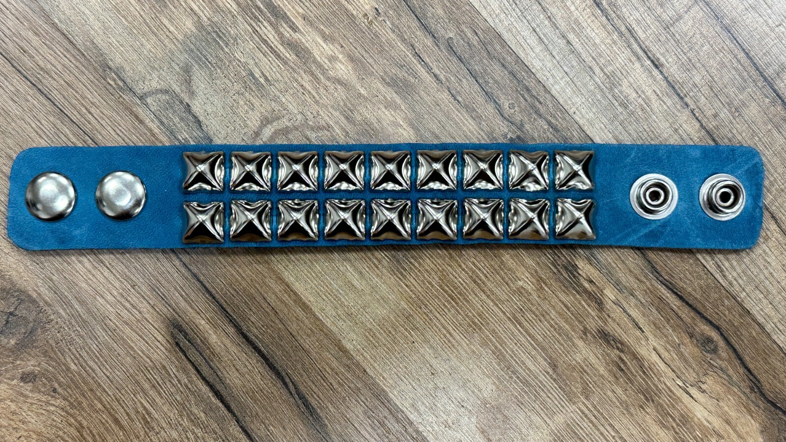 Blue Leather Bracelet Men Women Fashion Studded Cuff Wristband Punk Goth Rave