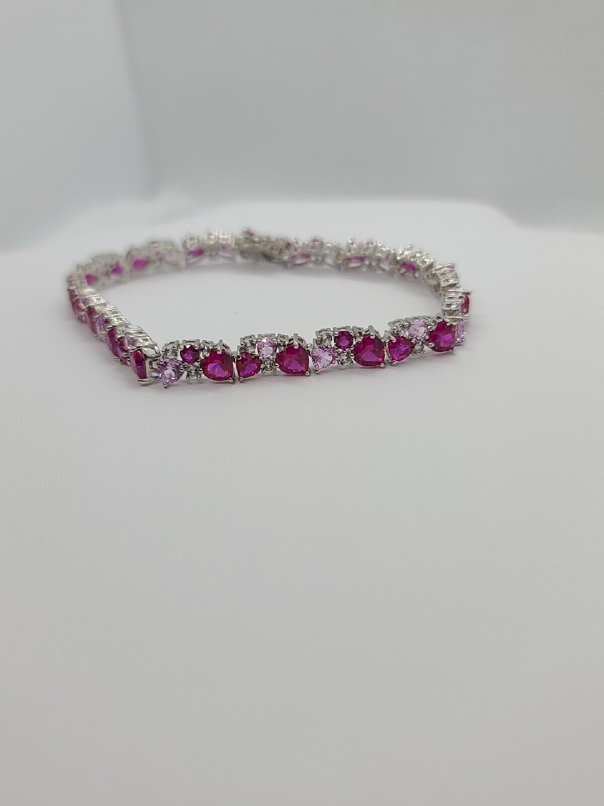 Pear Cut Simulated Pink Ruby Women’s Gorgeous Bracelet Set 14K White Gold Plated